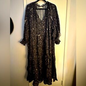 Women's Long Sleeve Black Floral Maxi Dress